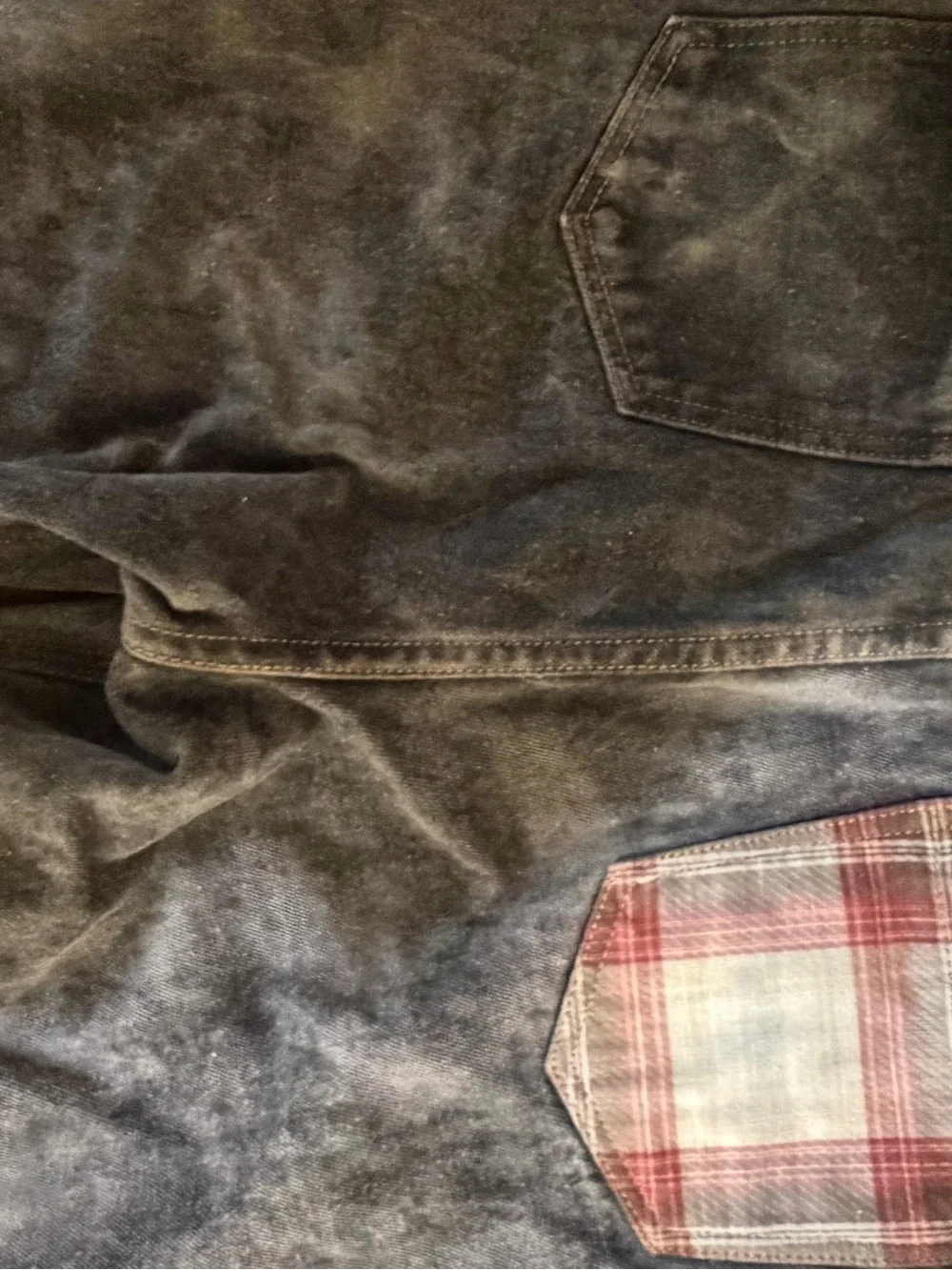 POL Premium Denim Black Plaid Pocket Distressed long relaxed shorts- Med